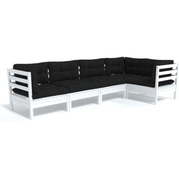 vidaXL 5-delige Loungeset met kussens grenenhout wit