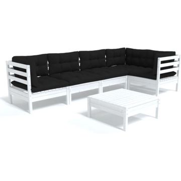 vidaXL 6-delige Loungeset met kussens grenenhout wit