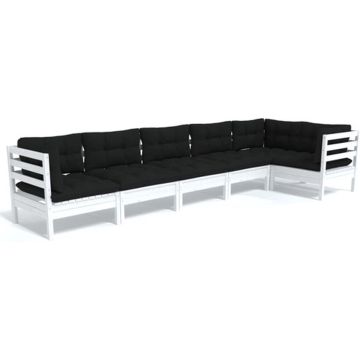 vidaXL 6-delige Loungeset met kussens grenenhout wit