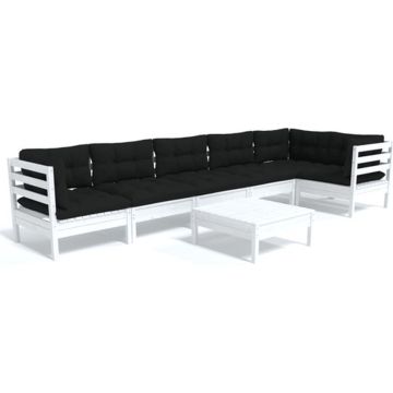 vidaXL 7-delige Loungeset met kussens grenenhout wit