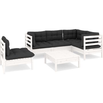 vidaXL 6-delige Loungeset met kussens grenenhout wit