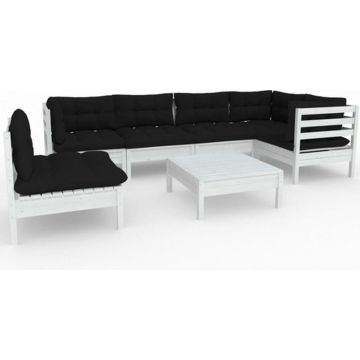 vidaXL 7-delige Loungeset met kussens grenenhout wit