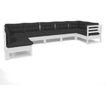 vidaXL 7-delige Loungeset met kussens grenenhout wit