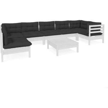 vidaXL 8-delige Loungeset met kussens grenenhout wit