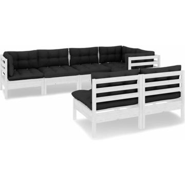 vidaXL 7-delige Loungeset met kussens massief grenenhout wit