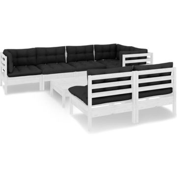 vidaXL 8-delige Loungeset met kussens massief grenenhout wit