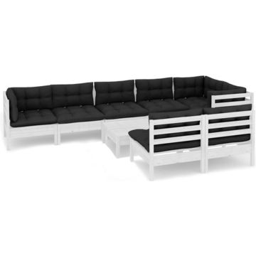 vidaXL 9-delige Loungeset met kussens massief grenenhout wit