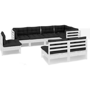 vidaXL 8-delige Loungeset met kussens massief grenenhout wit