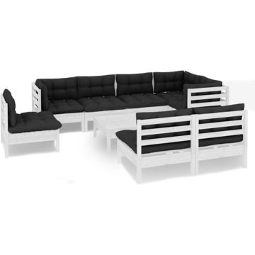 vidaXL 9-delige Loungeset met kussens massief grenenhout wit