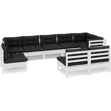 vidaXL 9-delige Loungeset met kussens massief grenenhout wit