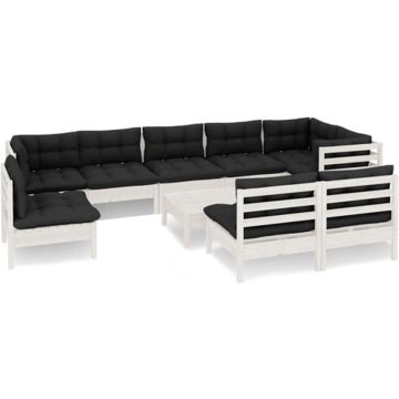 vidaXL 10-delige Loungeset met kussens massief grenenhout wit