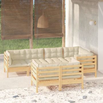 vidaXL 7-delige Loungeset met crèmekleurige kussens grenenhout