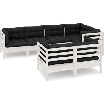 vidaXL 7-delige Loungeset met kussens massief grenenhout wit