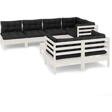 vidaXL 8-delige Loungeset met kussens massief grenenhout wit