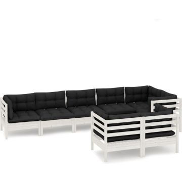 vidaXL 8-delige Loungeset met kussens massief grenenhout wit