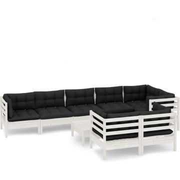 vidaXL 9-delige Loungeset met kussens massief grenenhout wit