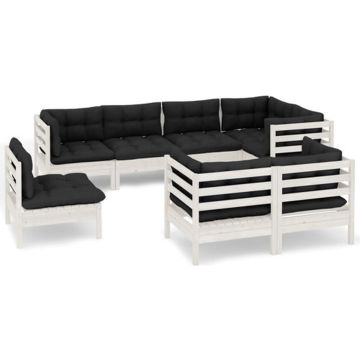 vidaXL 8-delige Loungeset met kussens massief grenenhout wit