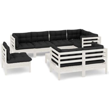 vidaXL 9-delige Loungeset met kussens massief grenenhout wit