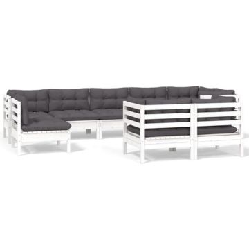 vidaXL 9-delige Loungeset met kussens massief grenenhout wit