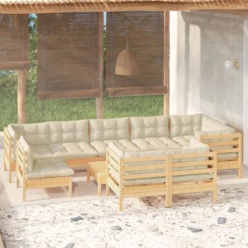 vidaXL 10-delige Loungeset met crèmekleurige kussens grenenhout