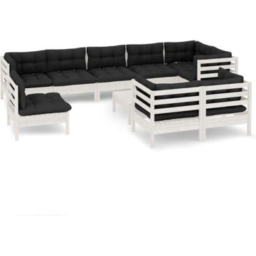 vidaXL 10-delige Loungeset met kussens massief grenenhout wit