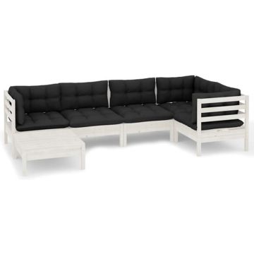 vidaXL 6-delige Loungeset met kussens massief grenenhout wit