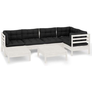 vidaXL 7-delige Loungeset met kussens massief grenenhout wit