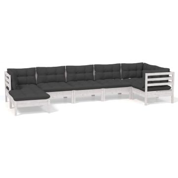 vidaXL 7-delige Loungeset met kussens massief grenenhout wit