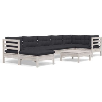 vidaXL 8-delige Loungeset met kussens massief grenenhout wit