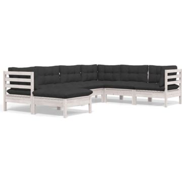 vidaXL 7-delige Loungeset met kussens massief grenenhout wit