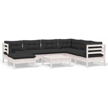 vidaXL 8-delige Loungeset met kussens massief grenenhout wit