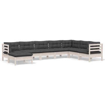 vidaXL 8-delige Loungeset met kussens massief grenenhout wit