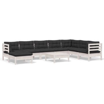 vidaXL 9-delige Loungeset met kussens massief grenenhout wit