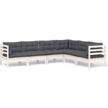 vidaXL 6-delige Loungeset met kussens massief grenenhout wit