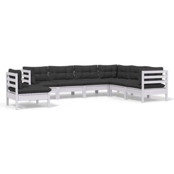 vidaXL 7-delige Loungeset met kussens massief grenenhout wit