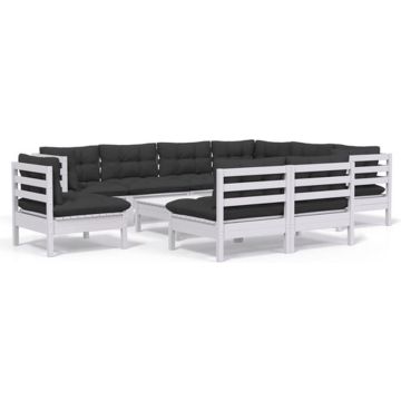 vidaXL 10-delige Loungeset met kussens massief grenenhout wit