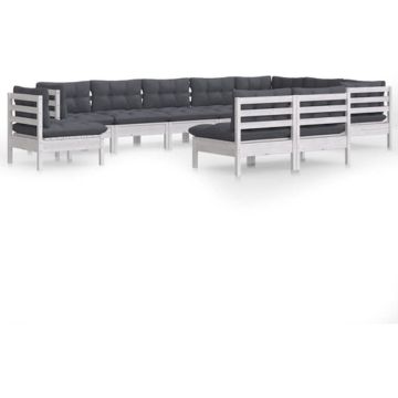 vidaXL 10-delige Loungeset met kussens massief grenenhout wit