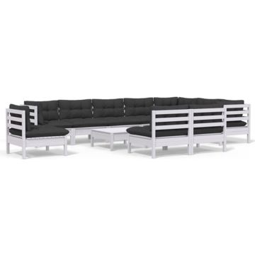 vidaXL 11-delige Loungeset met kussens massief grenenhout wit