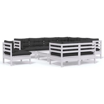 vidaXL 10-delige Loungeset met kussens massief grenenhout wit