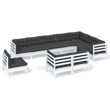 vidaXL 10-delige Loungeset met kussens massief grenenhout wit