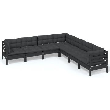 vidaXL 7-delige Loungeset met kussens massief grenenhout zwart