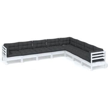 vidaXL 8-delige Loungeset met kussens massief grenenhout wit