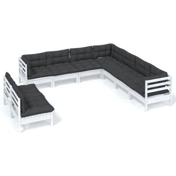 vidaXL 9-delige Loungeset met kussens massief grenenhout wit