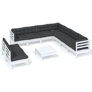 vidaXL 10-delige Loungeset met kussens massief grenenhout wit