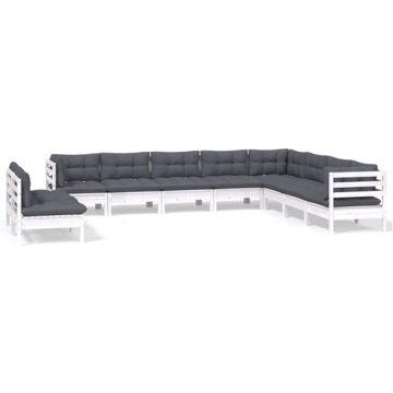 vidaXL 10-delige Loungeset met kussens massief grenenhout wit