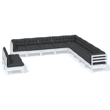 vidaXL 11-delige Loungeset met kussens massief grenenhout wit