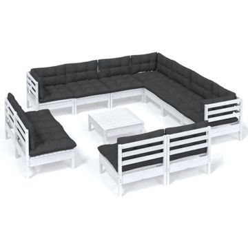 vidaXL 12-delige Loungeset met kussens massief grenenhout wit