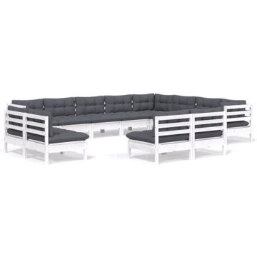 vidaXL 12-delige Loungeset met kussens massief grenenhout wit