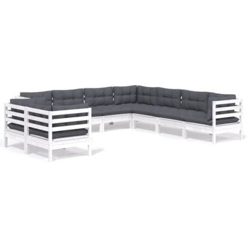 vidaXL 9-delige Loungeset met kussens massief grenenhout wit