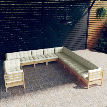 vidaXL 11-delige Loungeset met crèmekleurige kussens grenenhout